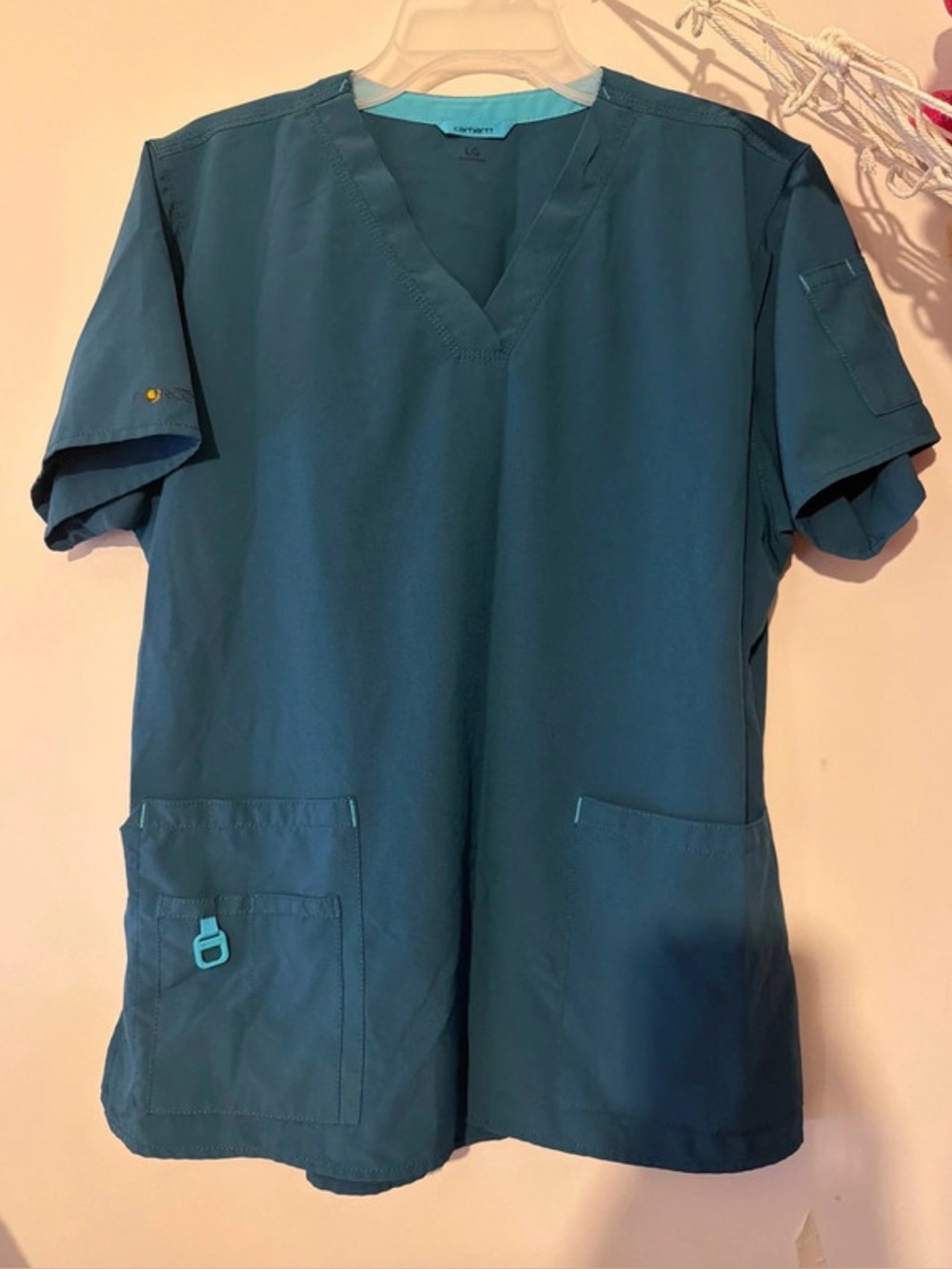 Carhartt Teal V-Neck Scrub Top with Utility Pocket - Women's